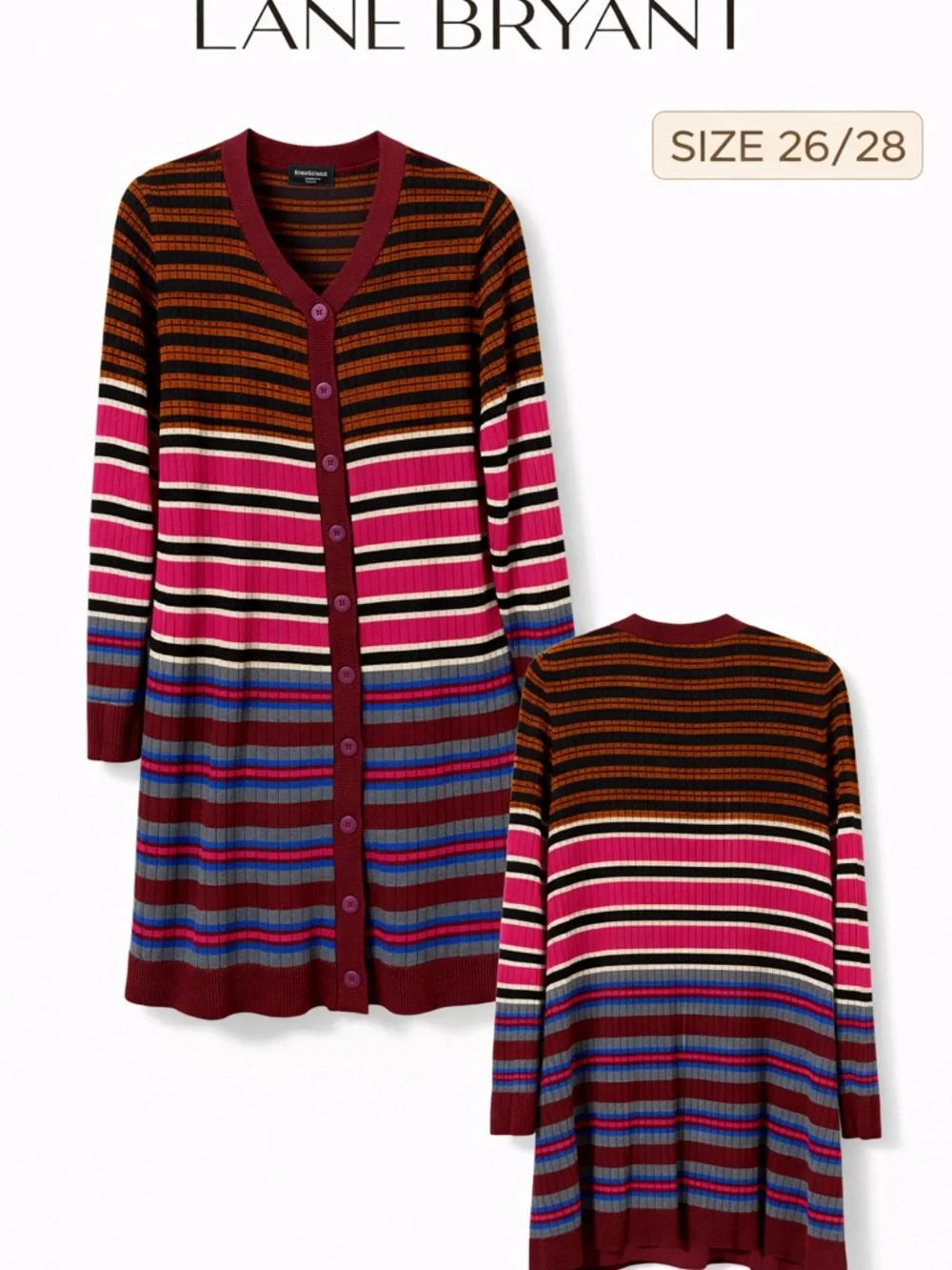 Lane Bryant Striped Ribbed Button-Front Sweater - Multi-Color - Picture 2 of 4